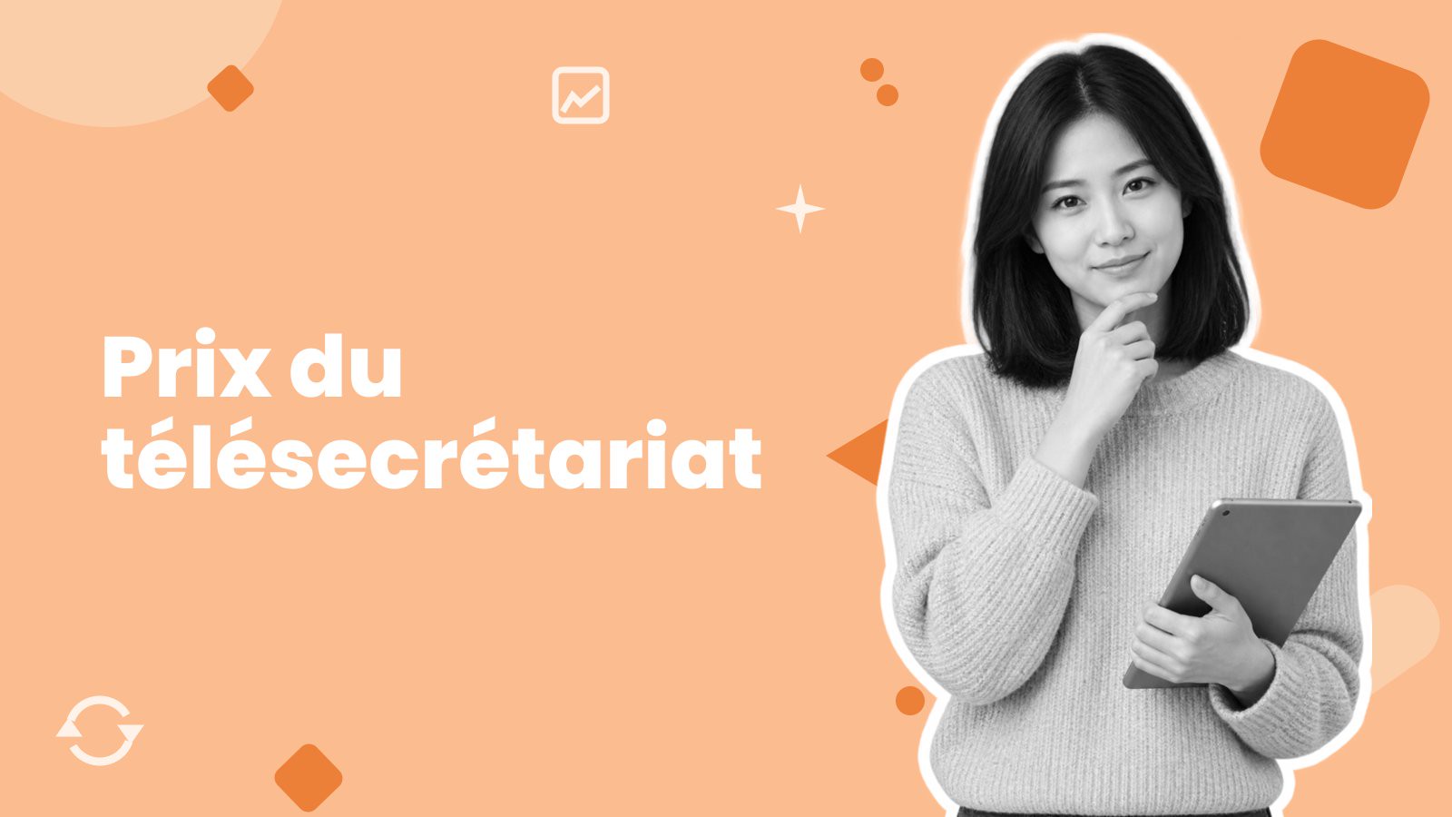 Une femme pensive, une tablette à la main, à côté du titre « Prix du télésecrétariat ».